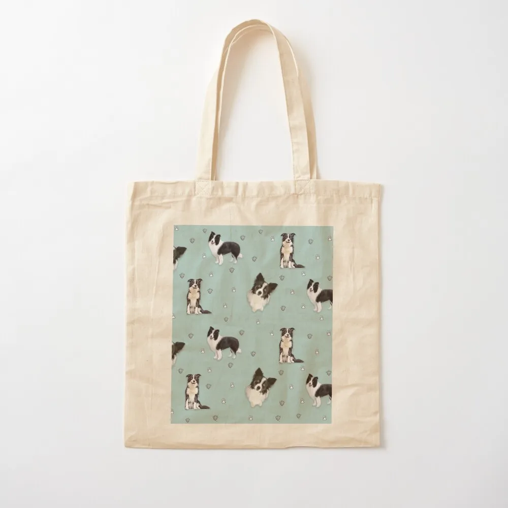 

collie pattern blue painting Tote Bag Portable shopping bag cloth bag woman reusable shopping Canvas Tote