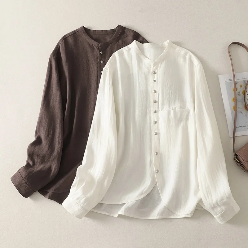 

Sun Protection White Linen Long Sve irt Women Summer Thin Cotton Linen Comfortable Drifting Outerwear irt Artistic S...