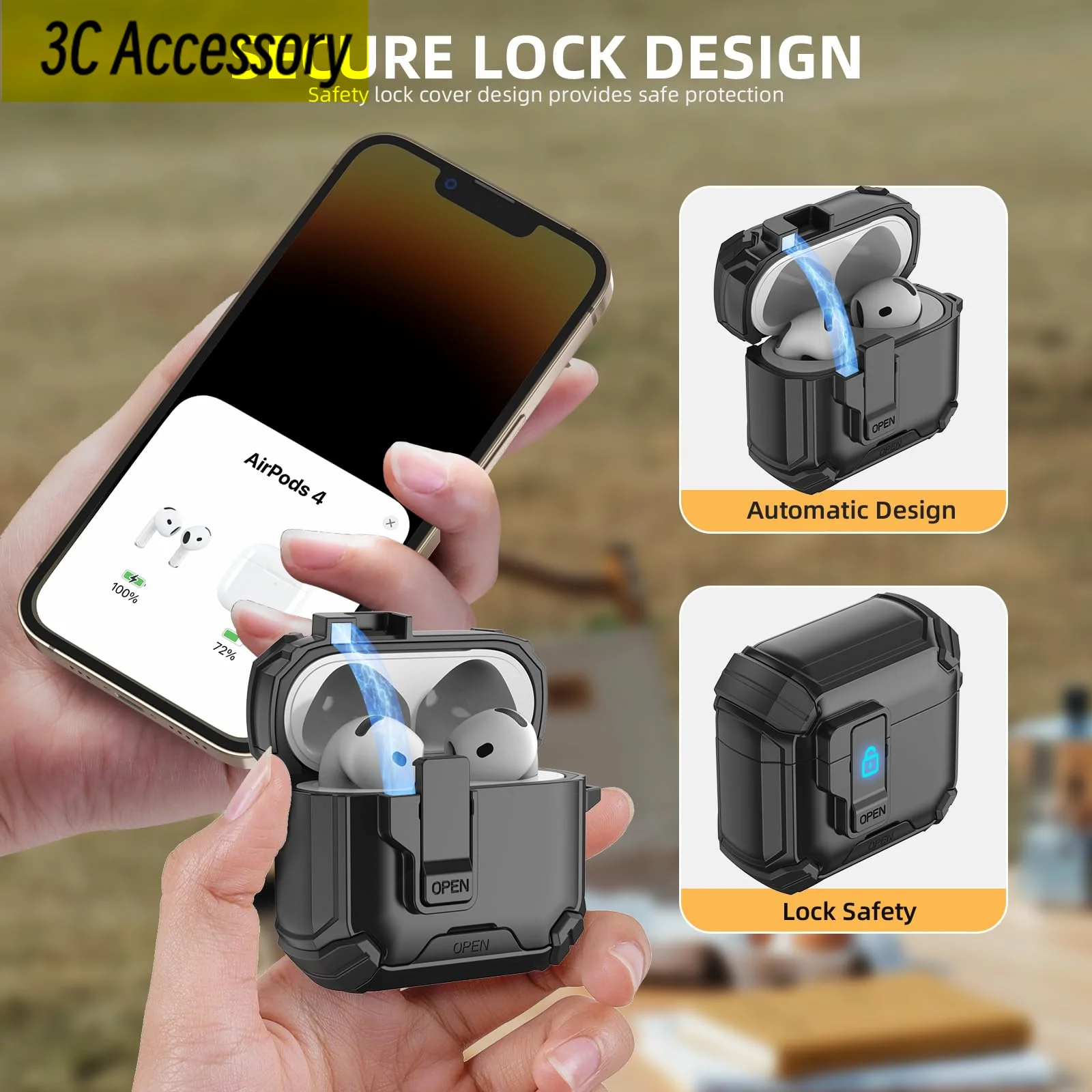 funda for airpods 4 Magnetic automatic switch safety lock shockproof protector armor cover for airpods 4th generation apple case