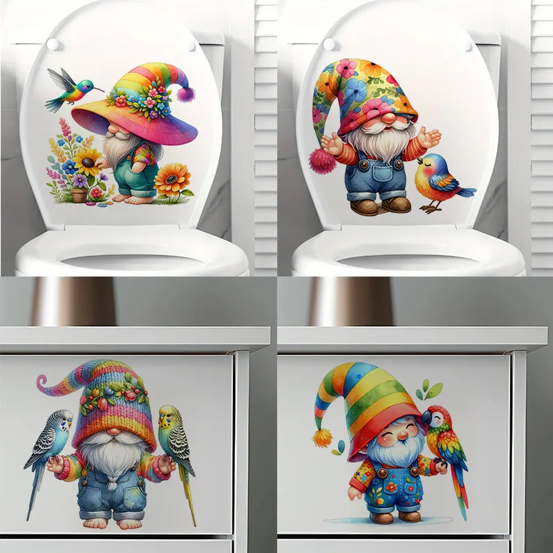 Bird Gnome Self-Adhesive Wall Decal - Removable, Reusable PVC Sticker for Kitchen & Living Room Decor