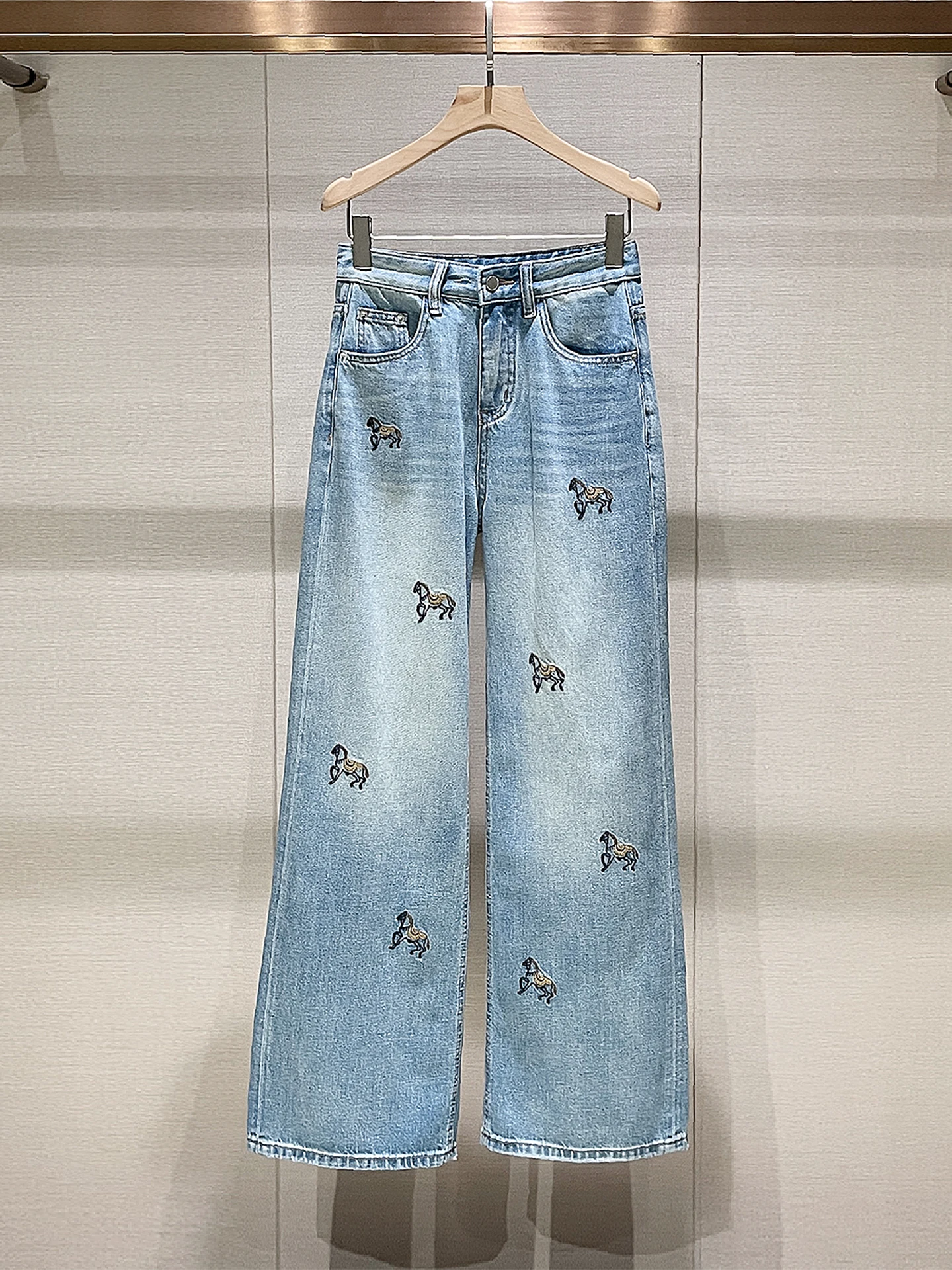 

High Waist Loose Fit Casual Embroidered Denim Jeans Women's Spring 2026 Slimming Straight Leg Wide Leg Pants American Retro S...