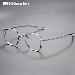 Pure Titanium Glasses Frame Men Fashion Japanese Handmade Designer Double Beam Square Eyeglasses Spectacle Frames Eyewear DTX124