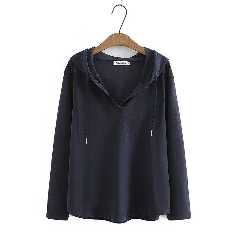 Fall Winter Ladies' New Hooded  Color Base Shirt plus Size Loose Velvet Large Size Sweatshirt Korean Style Commute Wind
