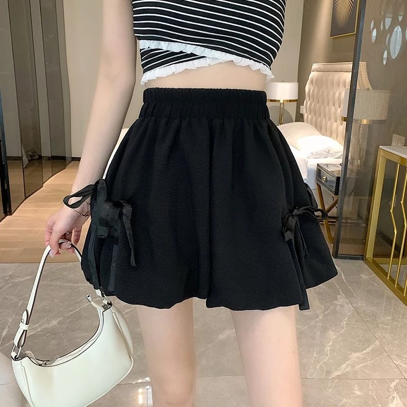 

Trendy 2026 Summer Women's Bow Accent Floral Bud Shorts Soft Lounge Skirt Pants