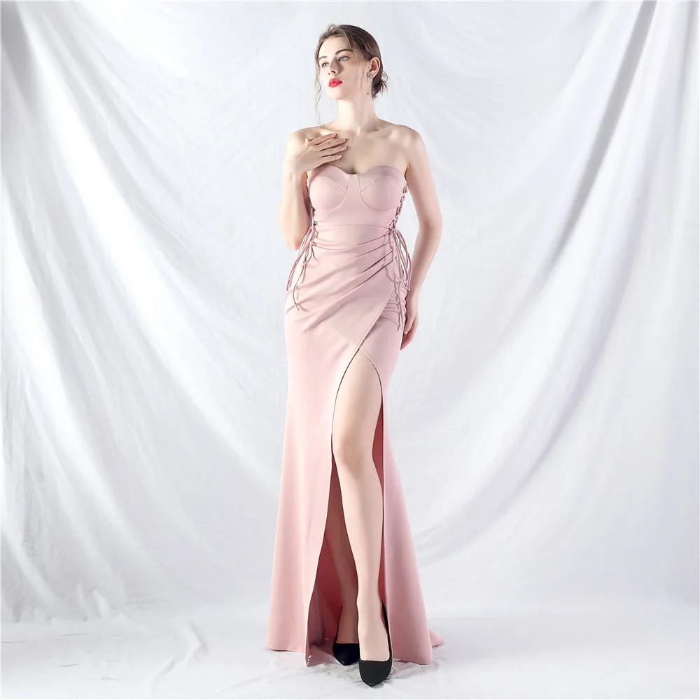 Sladuo Women Elegant Sexy Strapless Side Bandage Maxi Dress Wedding Clubwears Celebrity Evening Party Mermaid Dresses