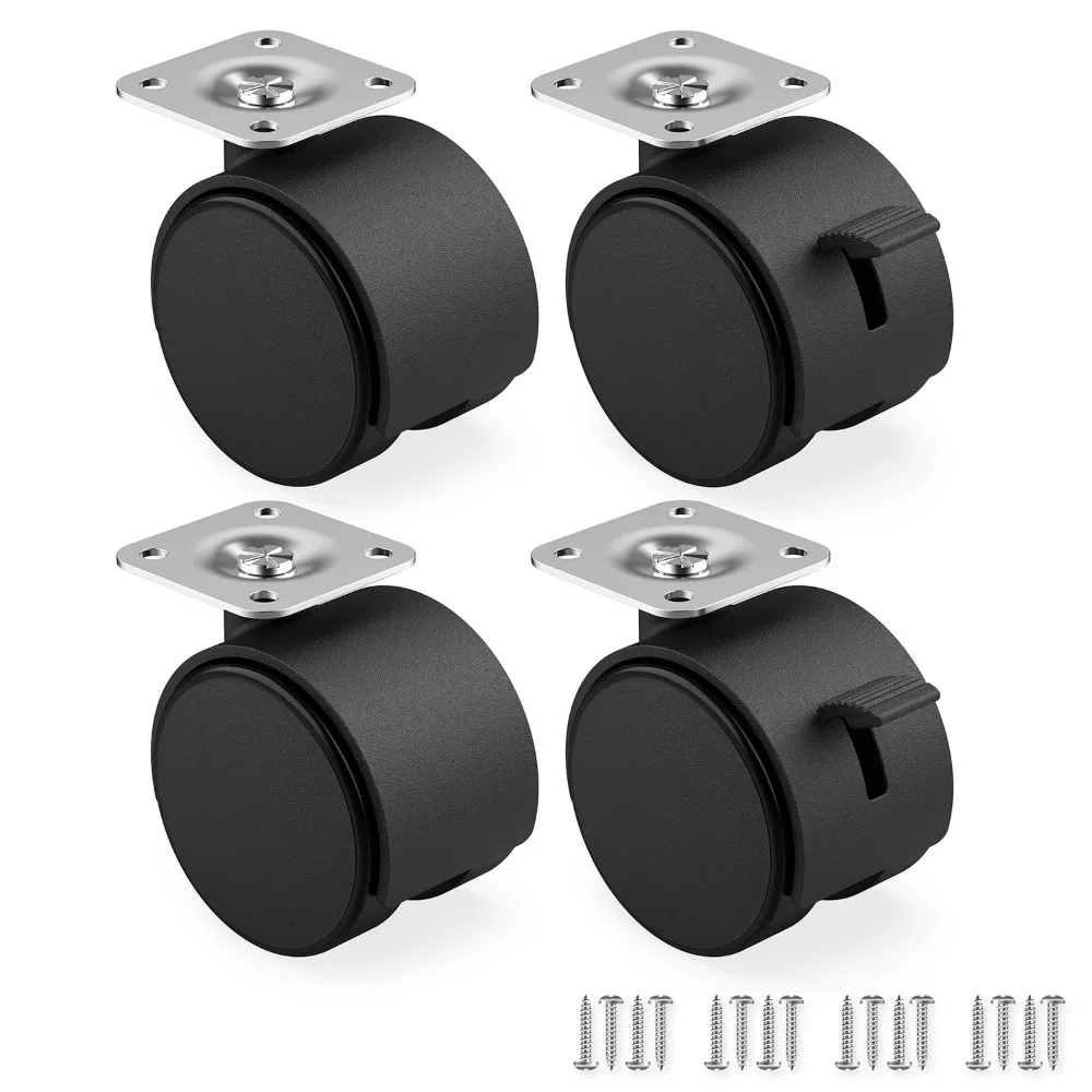 Set of 4 Furniture castors 50 mm Transport castors with brake up to 30 kg per wheel - Swivel castors with low rolling resistance