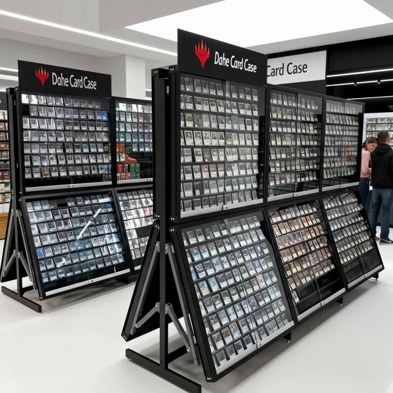 custom.Vertical Acrylic Tier Shelf Metal Customized Baseble Card Display Rack  Cards Display Showcase With LED