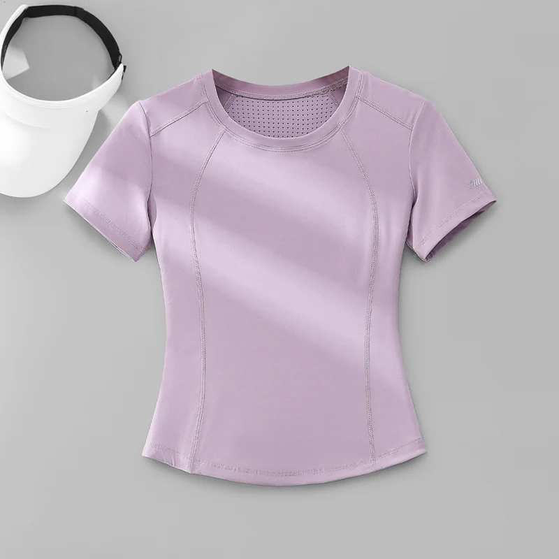 PHIGEER Woman Sports Top Quick Dry Fitness T-Shirt Rear Zipper Pocket Breathable Mesh Back Slim Fit Running Gym Workout Clothes
