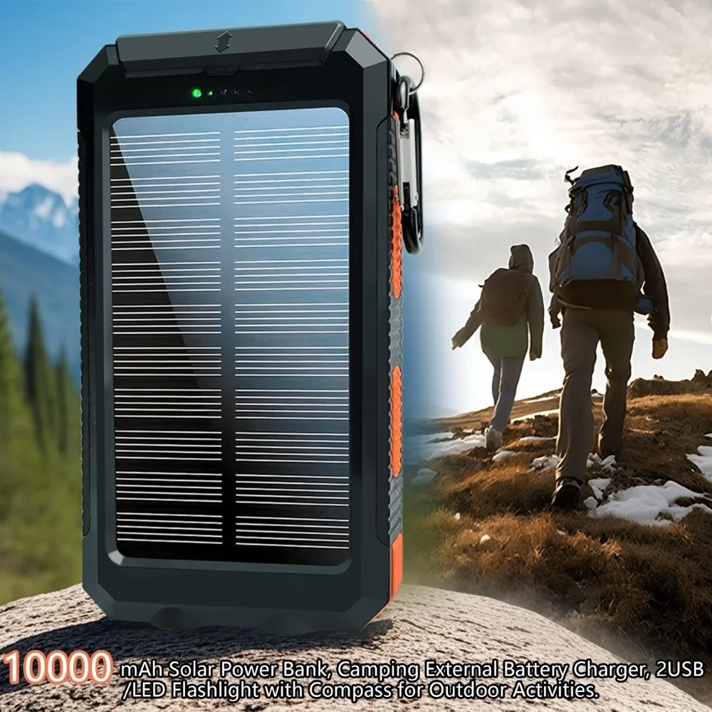 Solar Power Bank10000/20000MAH Portable Fast, Equipped with 4 Dual USB Ports And Type-C/Micro USB Input Ports, Built-in 2.4W LED Flashlight/compass, Suitable for All Mobile Devices, Travel And Camping Backup Power, Practical Gift for Boyfriend view 3