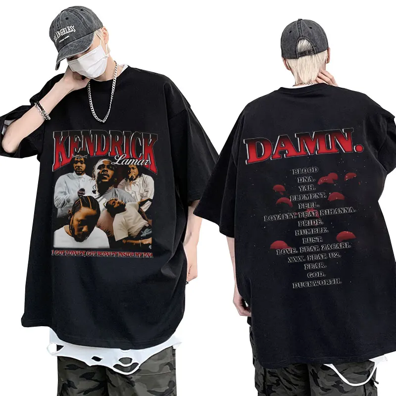 

Rapper Kendrick Lamar Vintage Style T-shirt Men Women's Music Album DAMN Graphic T Shirts Oversized Streetwear Short Sleeve Tees