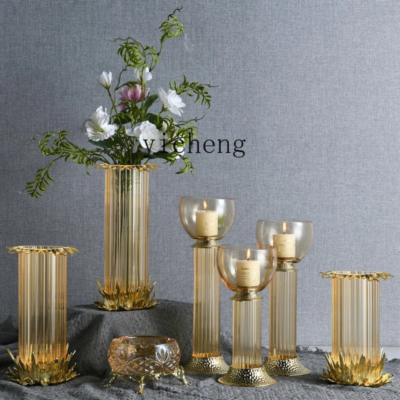 

FY Glass Vase Candle Holder Ornament Living Room Hotel Restaurant Candlelight Dinner Decoration