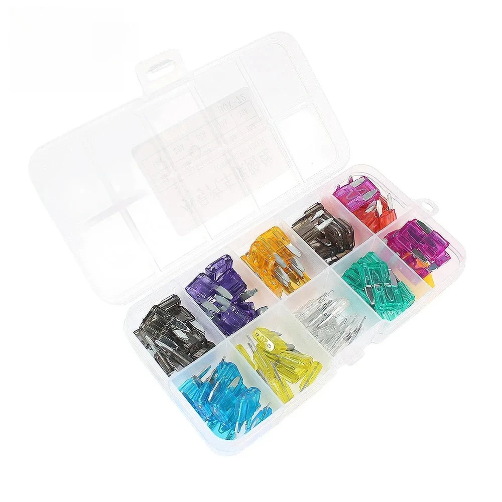 100PCS/box Small Car Fuse Assortment Kit 2A 3A 5A 7.5A 10A 15A 20A 25A 30A 35A Blade Car Fuses for Auto Truck Vehicle