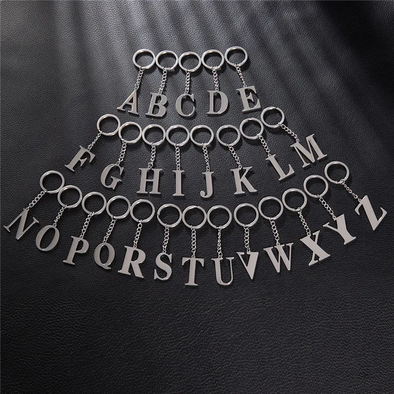 DIY A-Z Letters Key Chain for Men Metal Keychain Ring Women Car Key Ring Simple Silver Color Alphabet Name Jewelry Daily Gift