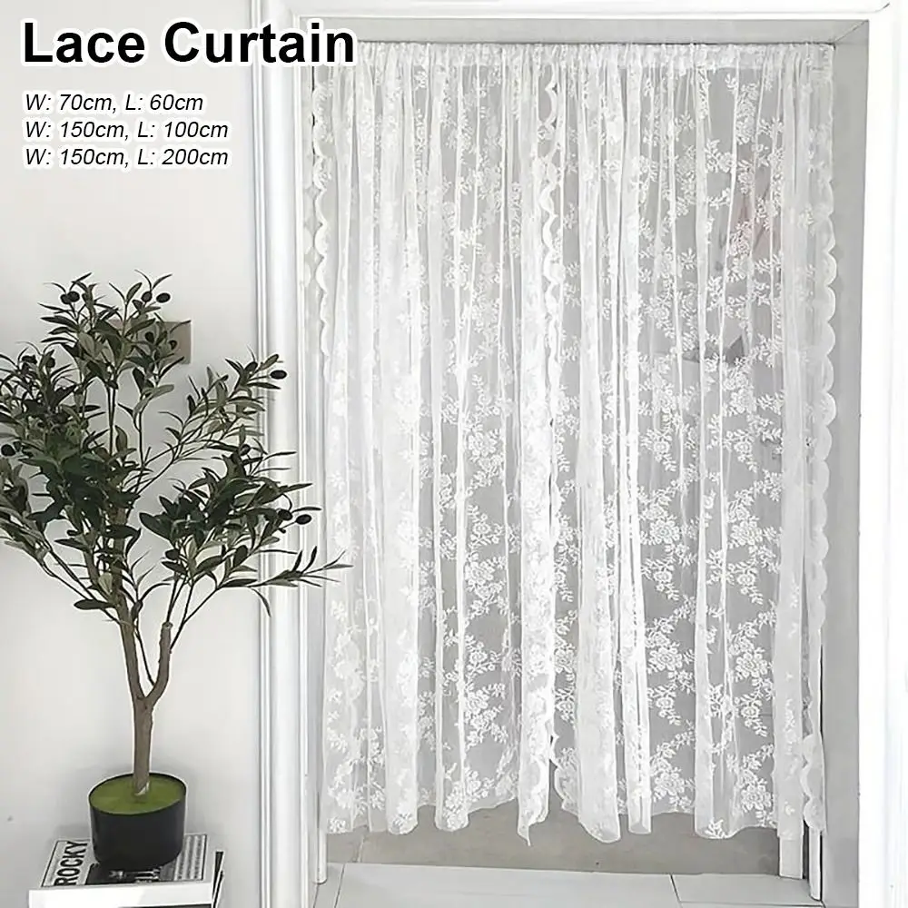 1Pcs Floral Embroidered Lace Curtain 150x200cm Rod Pocket Sheer Curtain White Polyester Window Drape Shades