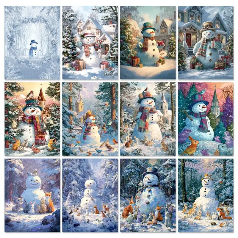 

GATYZTORY Oil Painting By Number Christmas Kits Handpainted DIY Gift Picture By Number snowman On Canvas Home Decoration