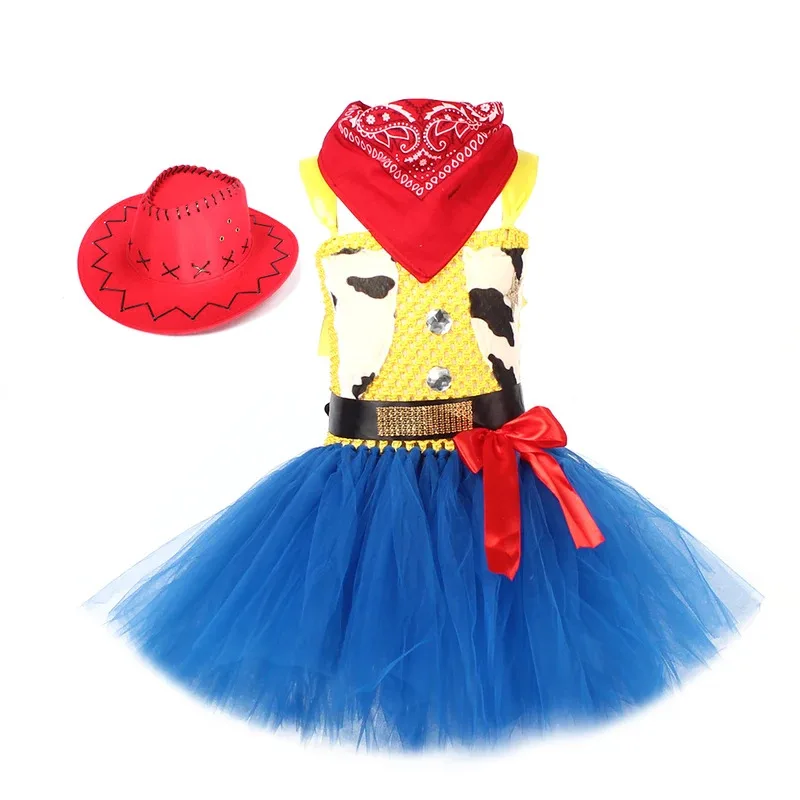♥ 2025 New Cow Girl Tutu Dress with Hat Jessie Woody Inspired Kids Halloween Cosplay Costume Baby Carnival Holidays Party ★☆ly99