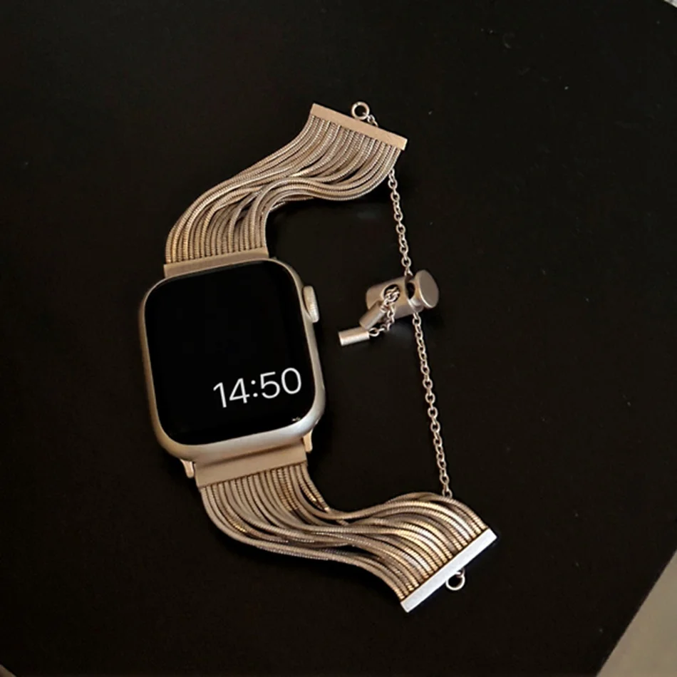 Armband für Apple Watch Band S11/10/9/8/7/SE/6/5/4/Ultra 3 2 IWatch Serie 49/46/45/44/42/41/40/38 mm Luxus Quaste Metall Armband – Detail 13