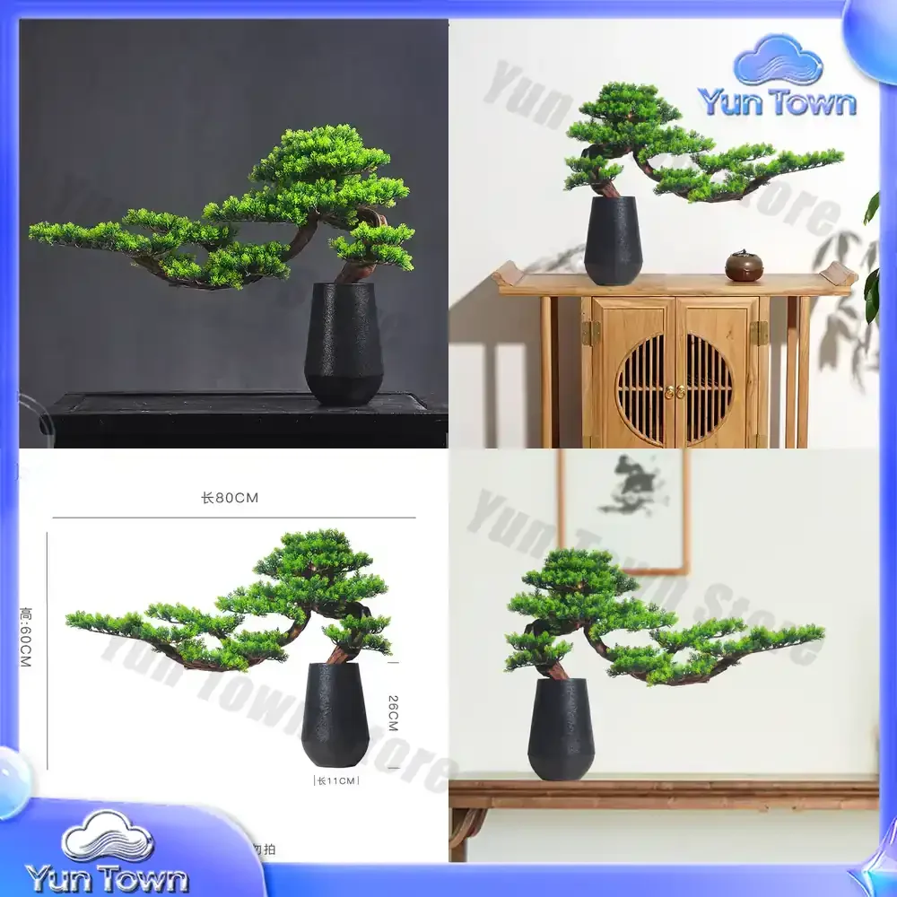 Simulated welcome pine bonsai ornament, cypress root carving handicraft, wooden creative home entrance ornament, soft