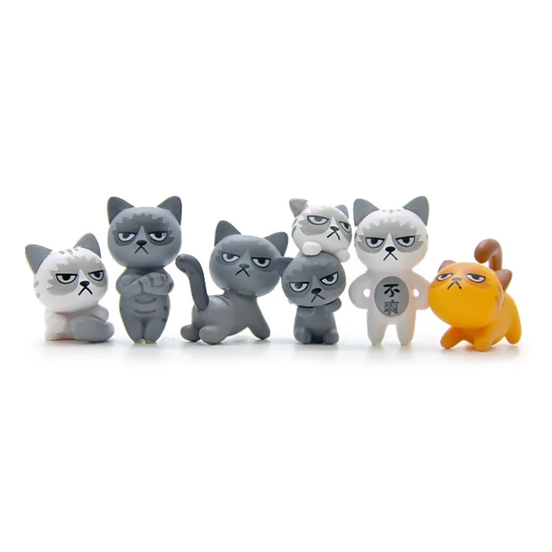 6pcs Angry Cat Figurines Animal Miniature Figure Craft Microlandscape Fairy Garden Decor Home Decor