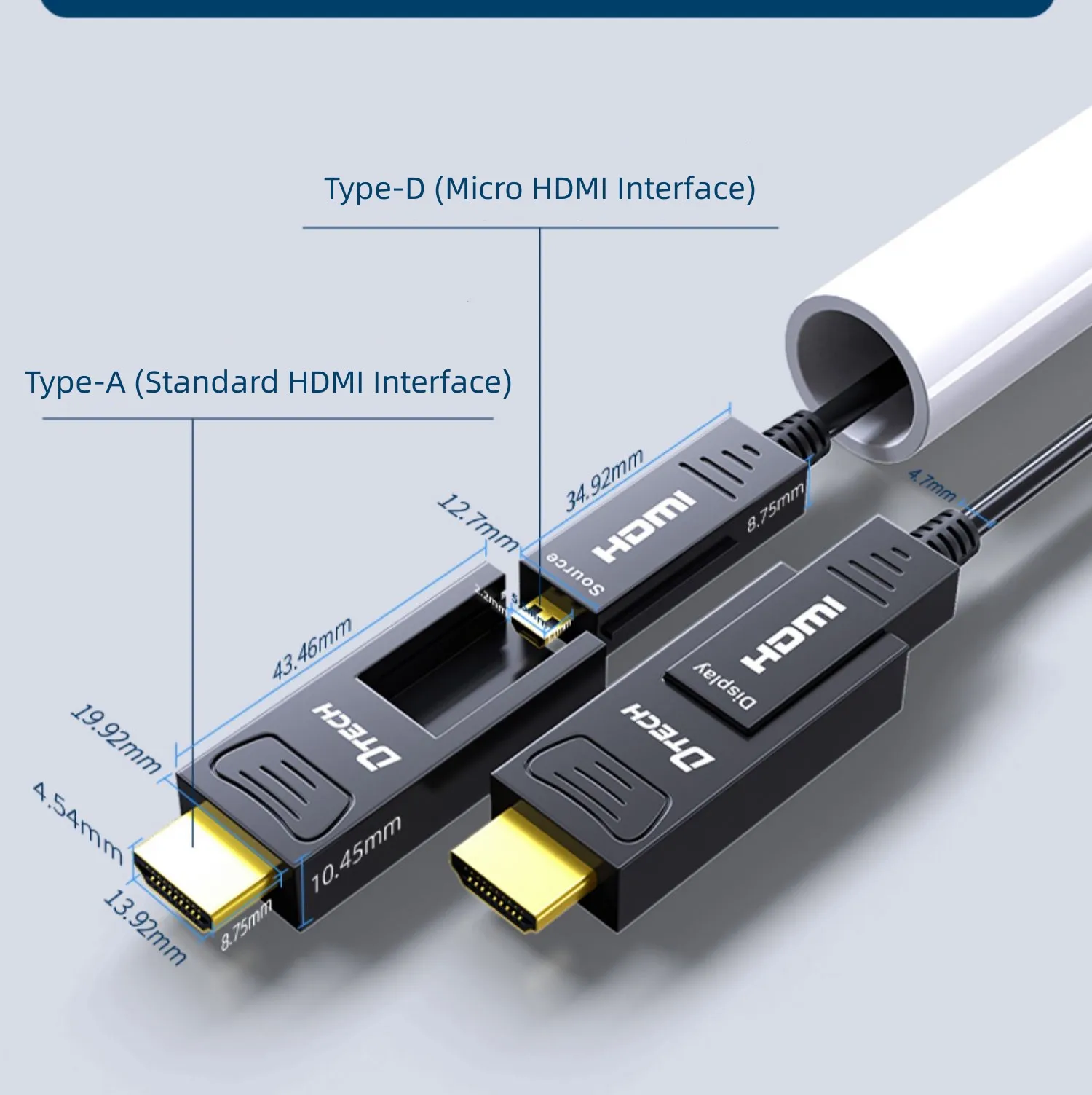 DTECH Full 4K 60Hz 2K 144Hz 18Gbps High Speed a to D Detachable Connectors HDMI 2.0 Fiber Optical Cable 20M
