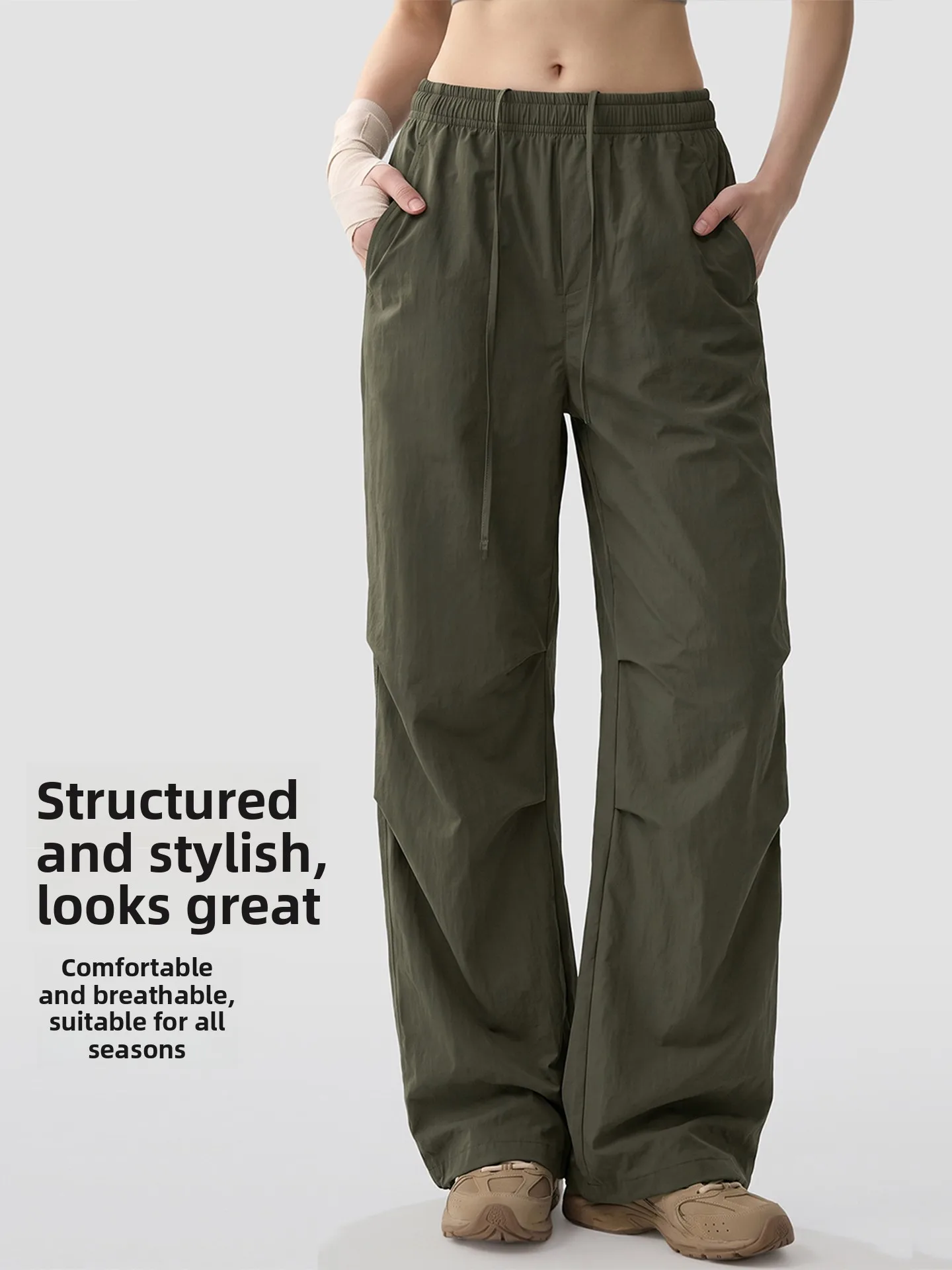 New Lila Military Green Work Pants Women Breathable Quick Dry Outdoor Mountain Paratrooper Pants Casual Straight Leg Wide Leg...