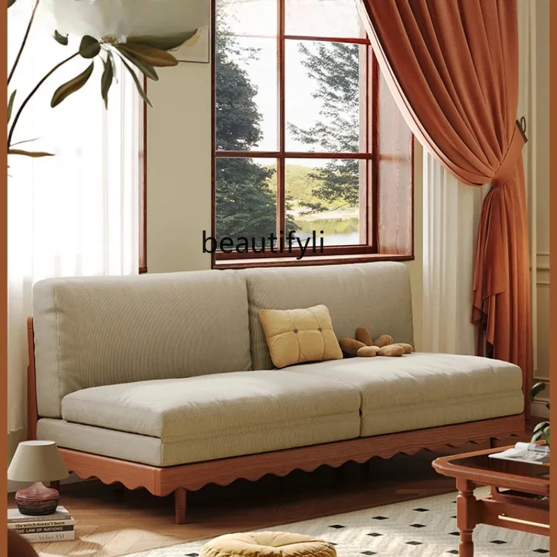 QQ132 French Solid Wood Folding Sofa Bed Dual-Use Living Room Dual-Use Cherrywood Sofa Bed