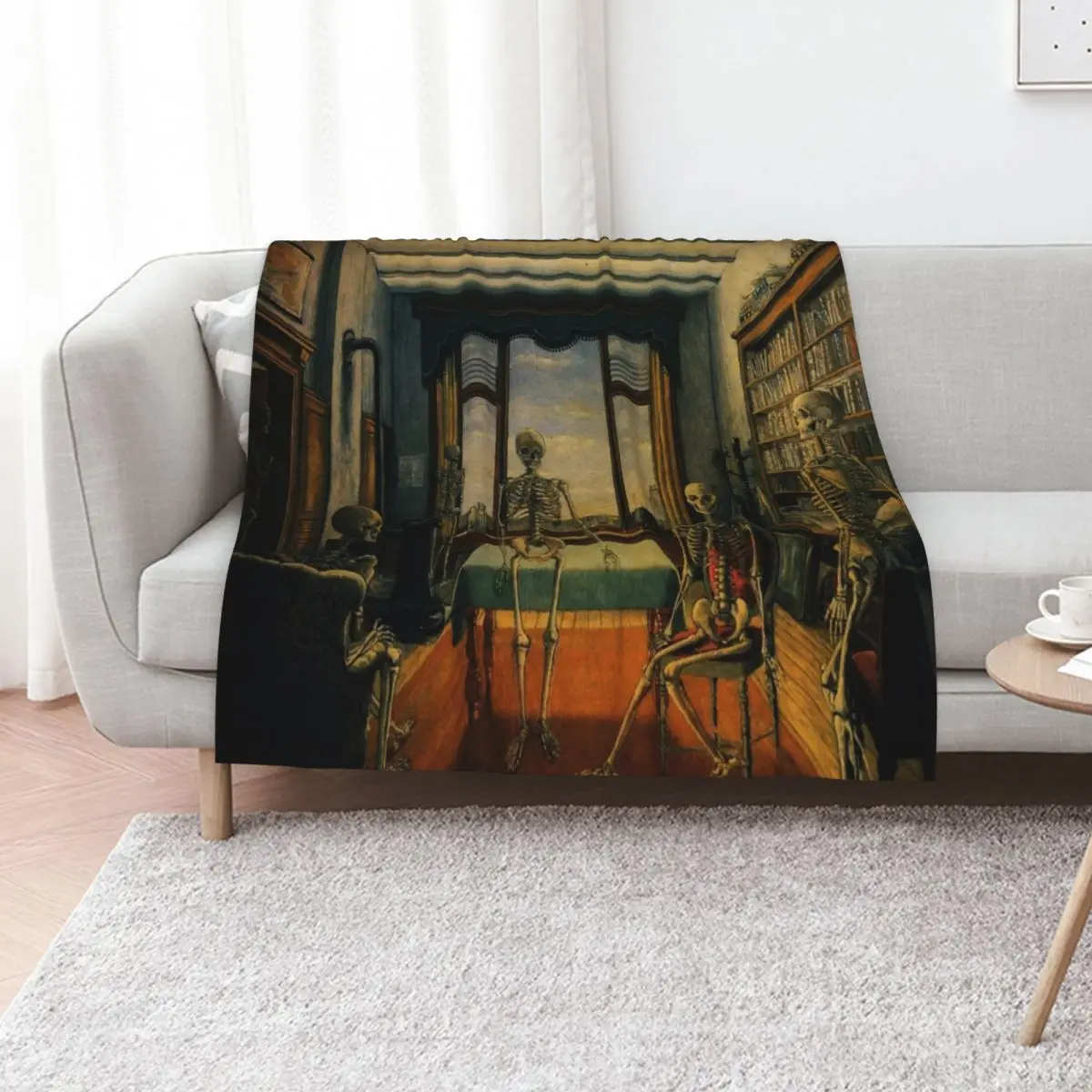Skeletons in an office, by Paul Delvaux Throw Blanket Hairy Beach Blankets Sofas Of Decoration Blankets For Sofas Plaid Blankets