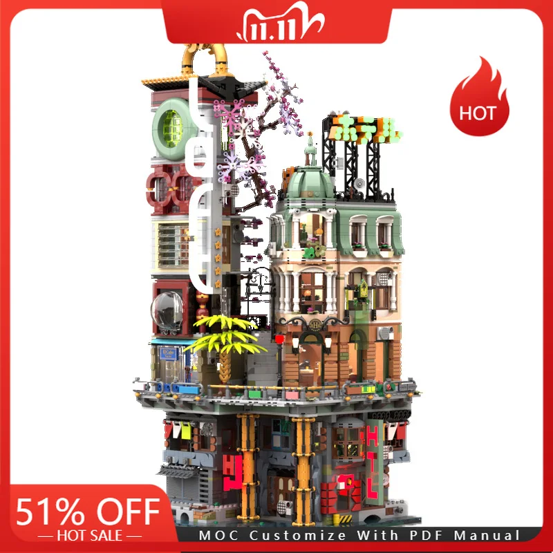 

5991 PCS MOC City Famous Street Views Modular Hotel Corner Building Blocks Diy Educational Assembly Children Toys Birthday Gifts