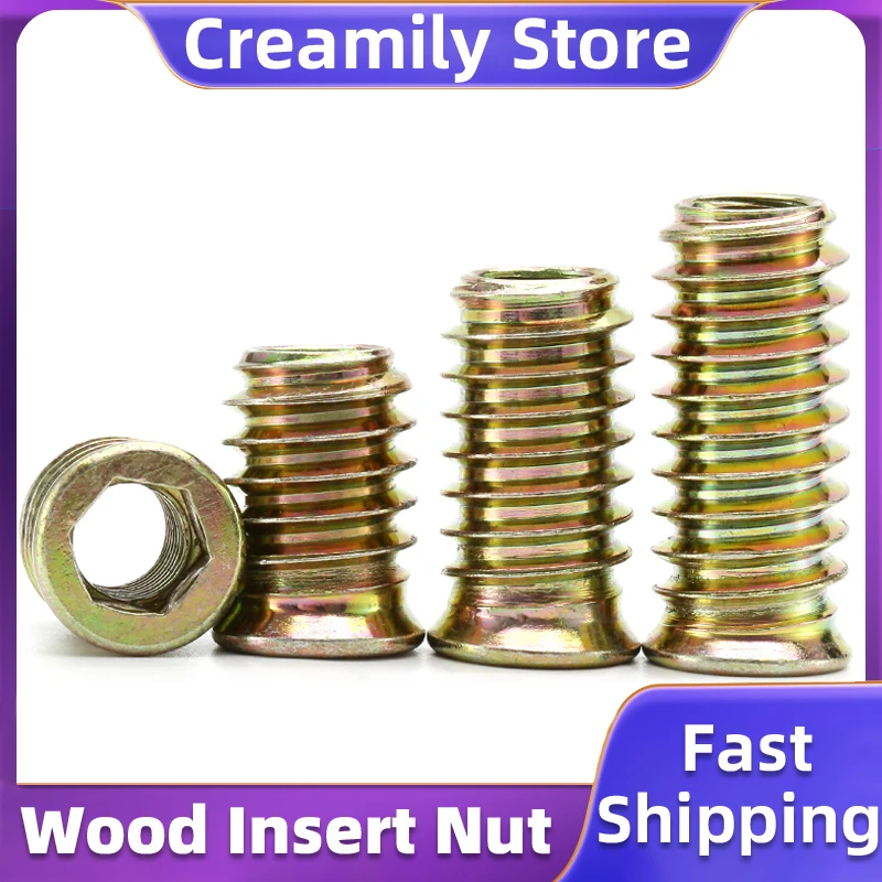 

Creamily 10/20PCS M6 M8 M10 Carbon Steel Countersunk Hex Socket Drive Threaded Insert Nuts Fastener Connector for Wood Furniture