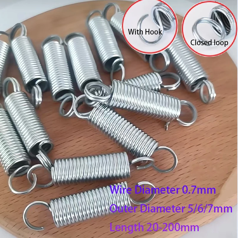 Wire Diameter 0.7mm Outer Diameter 5/6/7mm Galvanized Tension Spring Closed loop/With Hook Extension Spring Length 20-200mm