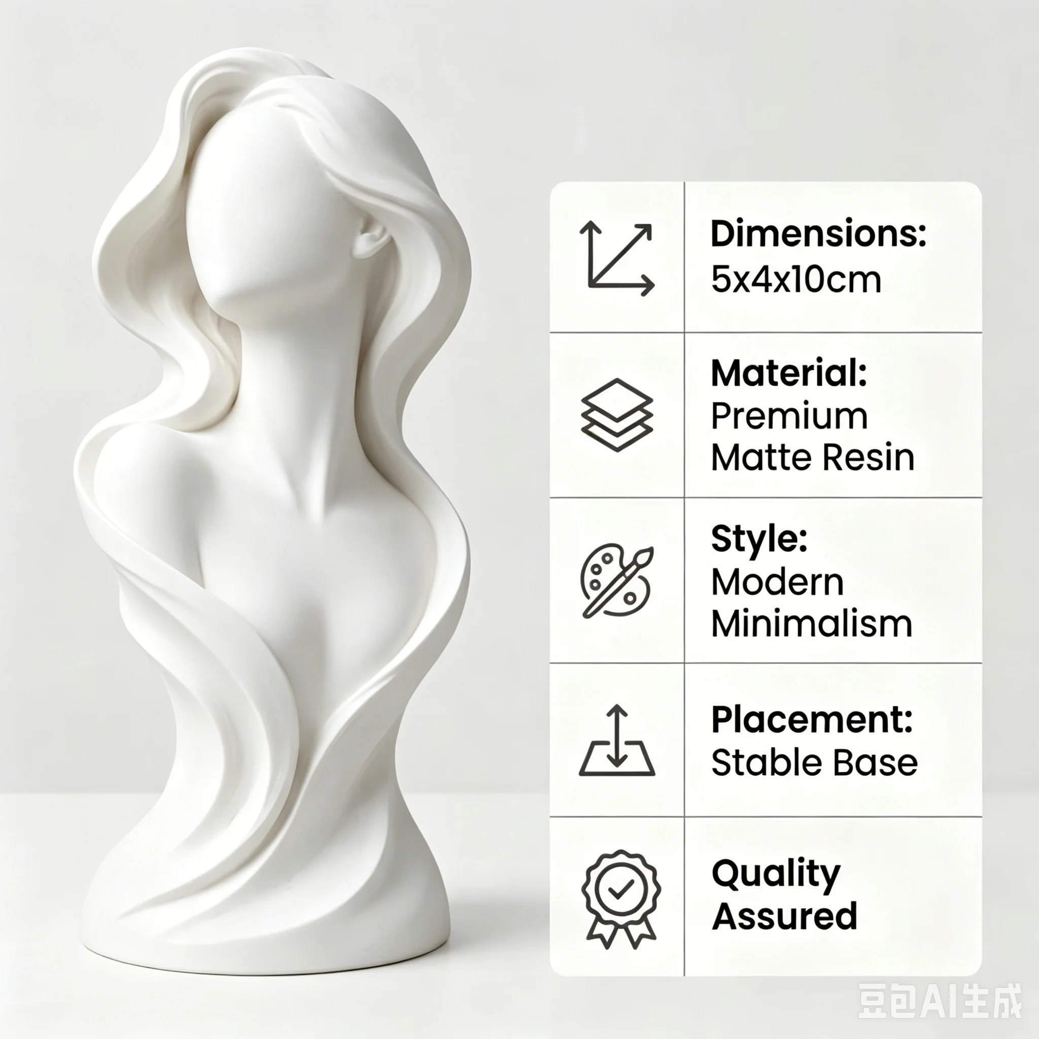 size5*4*10cm Flowing Curve Female Bust Statue White Modern Abstract Art Tabletop Decor Figurine 3D printing has slight flaws