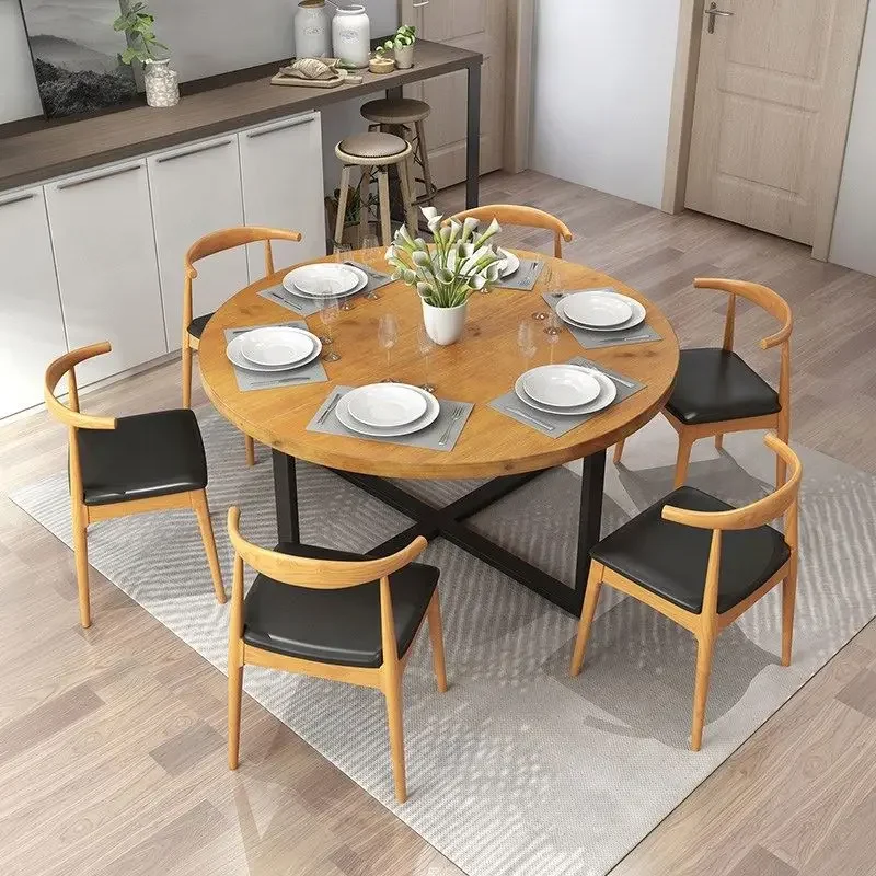

SAT049 Modern Round Dining Table and Furniture Set for Kitchen Home Furnishing with Stylish Wooden Seats