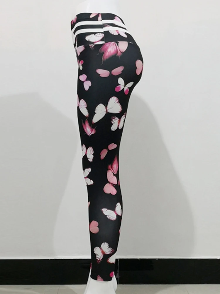 Mallas deportivas con estampado de mariposa para mujer, Leggings de cintura alta, elásticos, talla grande, para correr