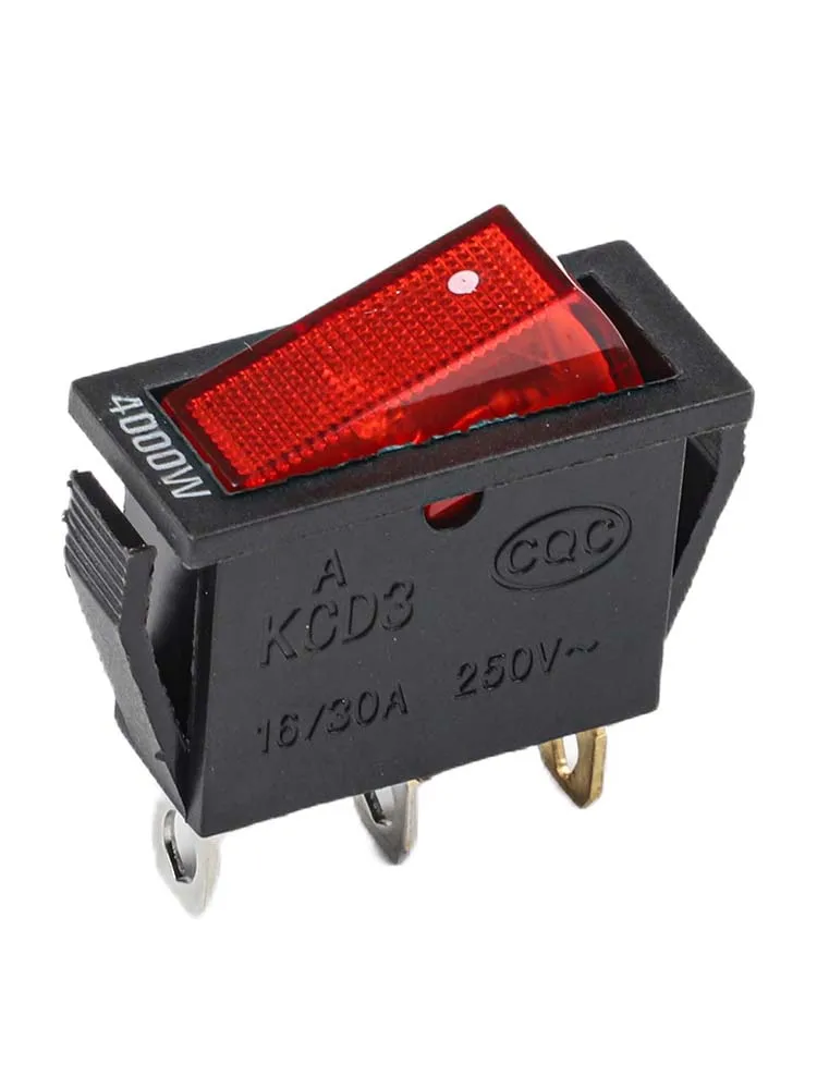 KCD3สวิตช์เปิด-ปิด3Pin DPST พลาสติกและโลหะรถเรือโยก15A20A เครื่องใช้ไฟฟ้า250V125VAC 31x14x32มม. สีแดง