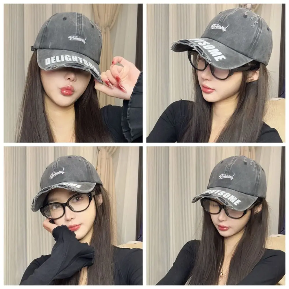 

Fashion Cotton Letter Baseball Hat Sunscreen Soft Top Embroidery Baseball Cap Sun Hat Korean Style Hole Duckbill Cap Unisex