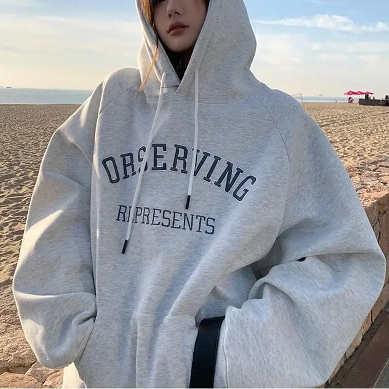 

Hoodie Thickened Fleece Lined for Women Plus Size Korean Style Oversized Loose Long Sleeve Top Casual Wear Early Spring Hoodie