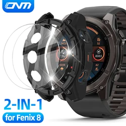 Tempered Glass + Silicone Case for Garmin Fenix 8 51mm 47mm AMOLED Solar - Screen Protector & Protective Case Accessories Set