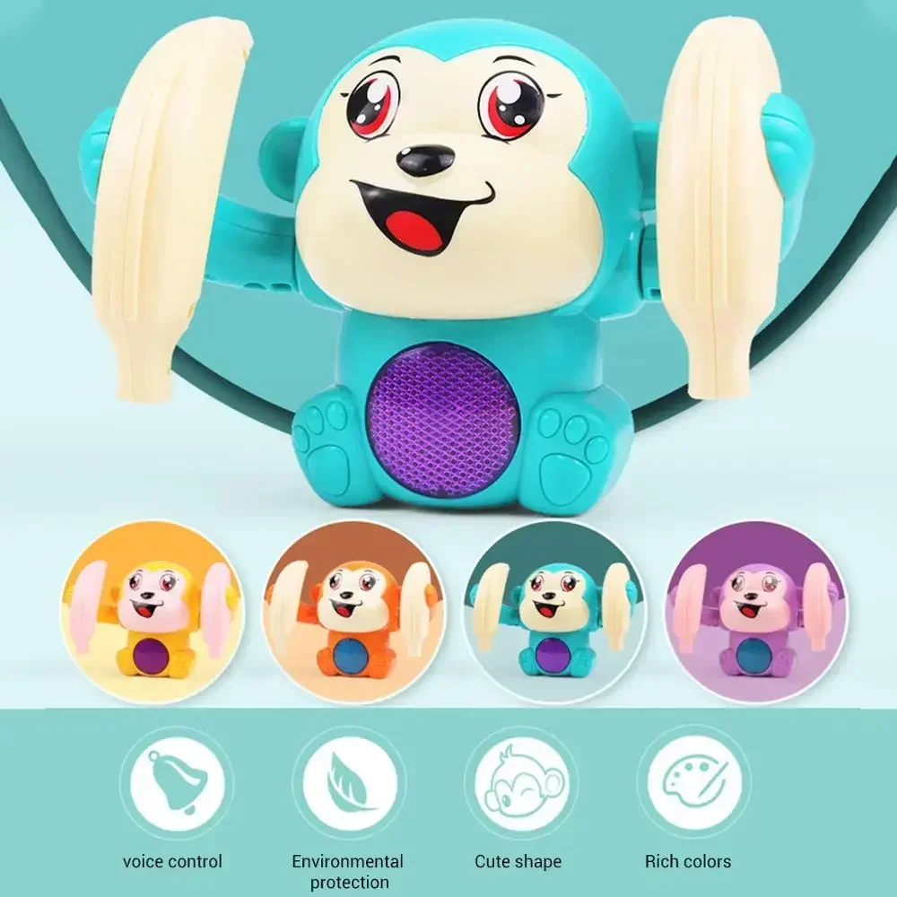 Electric Flip and Head Monkey Toys, Electric Flipping Dancing Toy Rolling Monkey, 360° Tumbling Monkey Toy with Light Music