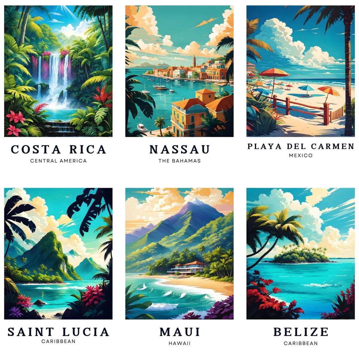 Costa Rica Nassau Maui Beach Island Landscape DIY Diamond Painting Kit Mexico Belize Saint Lucia Mosaic Rhinestone Embroidery
