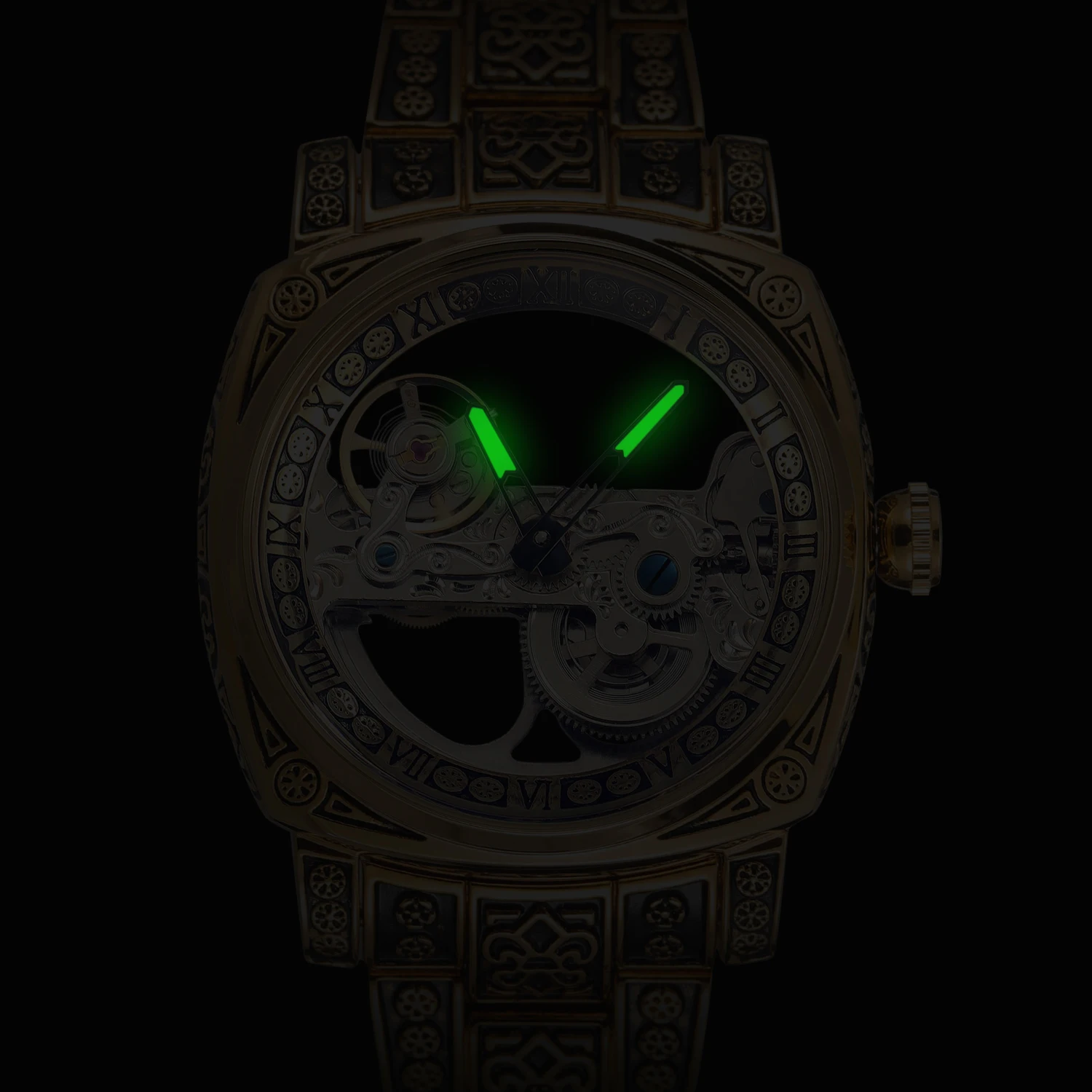 Forsining خمر نحت ساعات رجالي فاخرة التلقائي الميكانيكية ساعة اليد مقاوم للماء الهيكل العظمي مؤشرات مضيئة ساعة الذكور