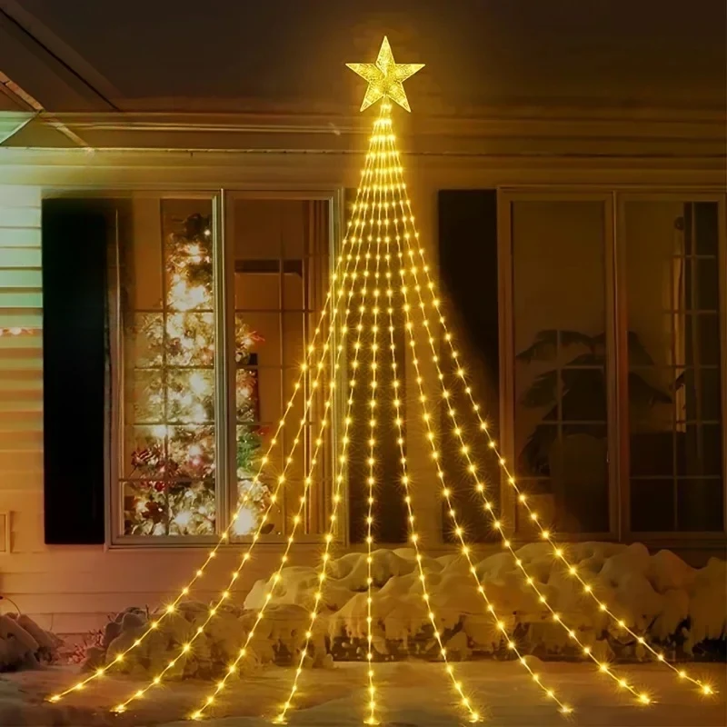 Christmas LED String Lights Outdoor Solar-Powered Waterfall Lights Tent Canopy Light Strings Decorative Hanging Lights.
