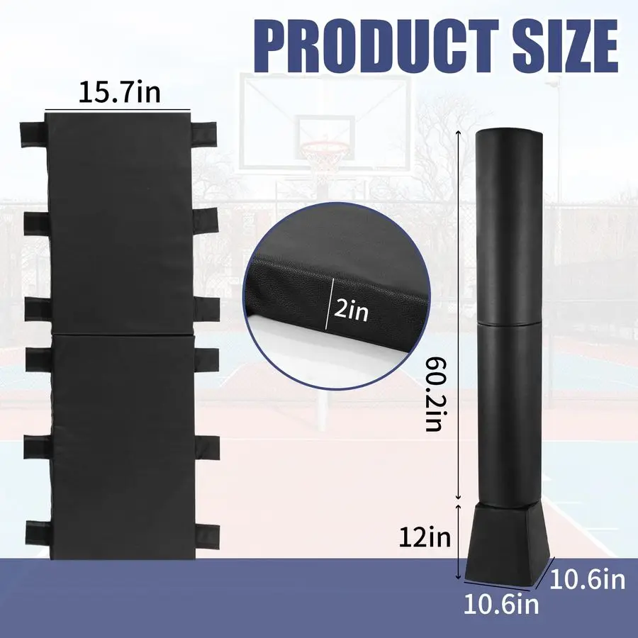 بطانة مربعة لعمود كرة السلة للتدريب، مرفق إرجاع كرة السلة شديد التحمل، وسادة حماية متينة مقاومة للماء