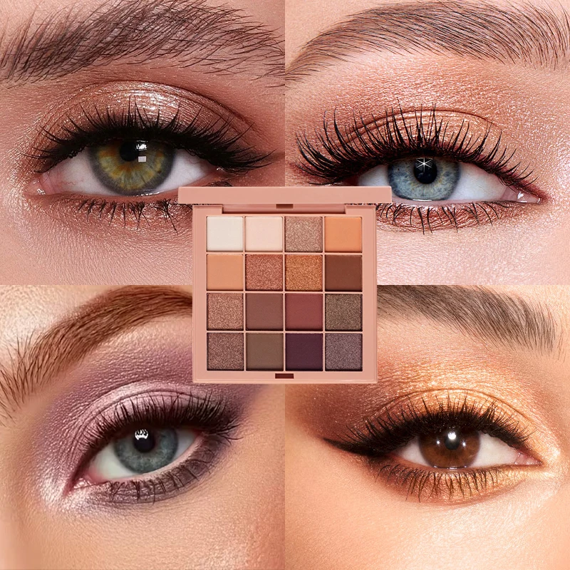 16色アイシャドウパレット、ニュートラルグレーとブラウンのアースカラー、コーヒーとチョコレートスタイル、多機能メイクアップを実現