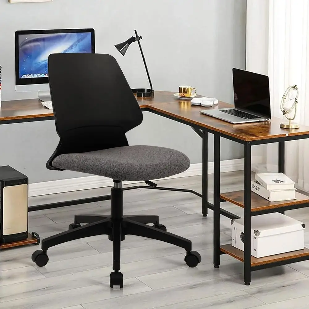 Ergonomic Small Desk Chair with Wheels and Soft Thick Upholstered Cushion, Comfy Adjustable Height Swivel Computer Task Chair or
