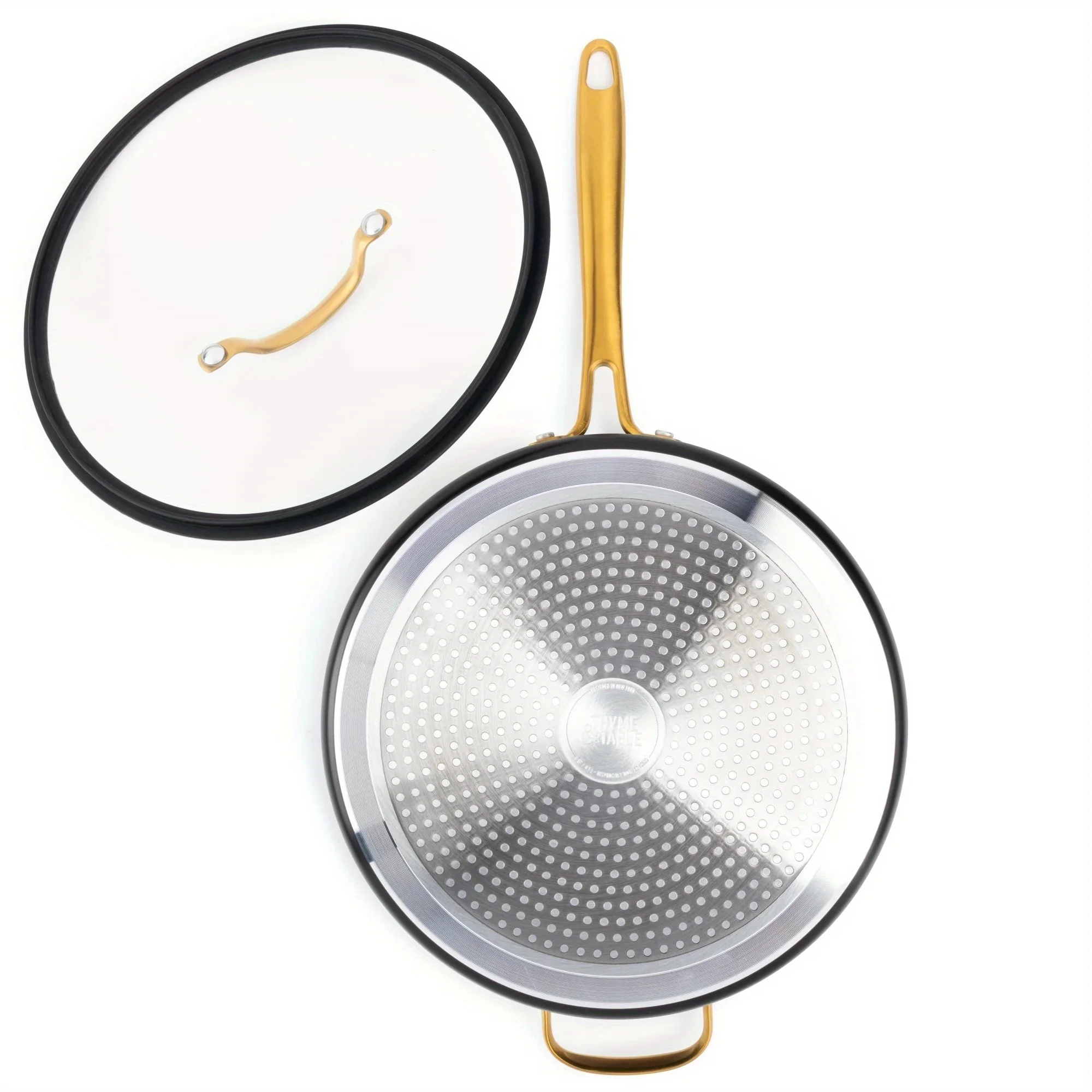 Non-Stick 5 QT Signature Saute Pan with Glass Lid, Black & Gold