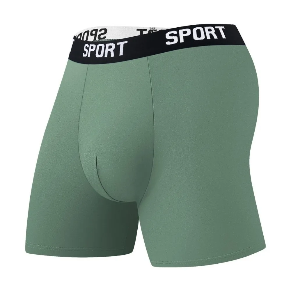 Sporty Solid Color Men's Underwear Breathable Mid Waist Boxer Briefs Lingerie Flat Panties Cycling