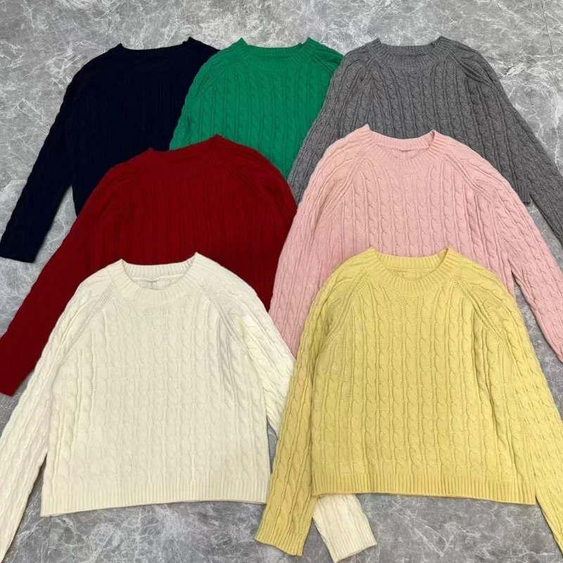 2025 Winter Fashion New Women's Elegant Knitted Round Neck Fried Dough Twists Wool Pullover Loose Warm Thickened Sweater Jumper
