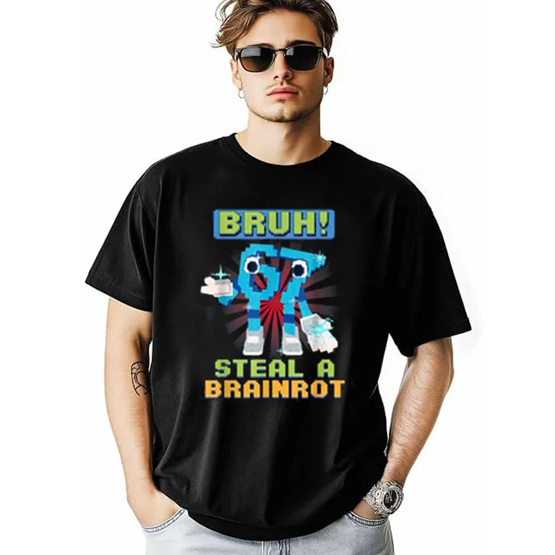 Bruh 67 Meme سرقة A Brainrot بكسل تي شيرت الفكاهة الفوضى Y2k الألعاب قائلا المحملة الجدة هدية الأولاد موضة بلوزات قصيرة الأكمام #4