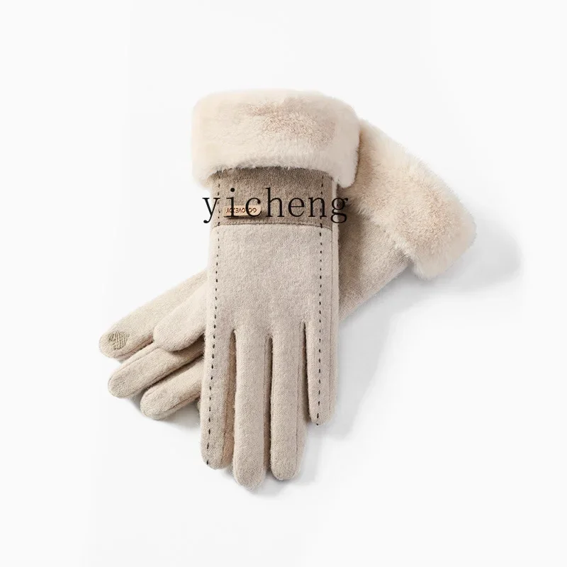 YY Winter New Cashmere Gloves Women's Outdoor Classic Style Fleece Lined Padded Warm Keeping Gloves