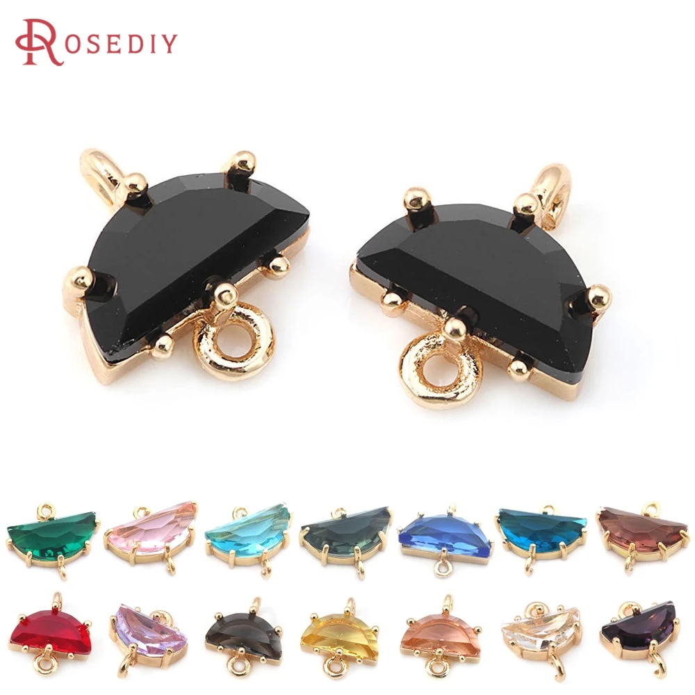 14x16.5MM 11x10MM 18K Gold Color Brass and Glass 2 Holes Moon Connect Charms Pendants Diy Jewelry Making Accessories
